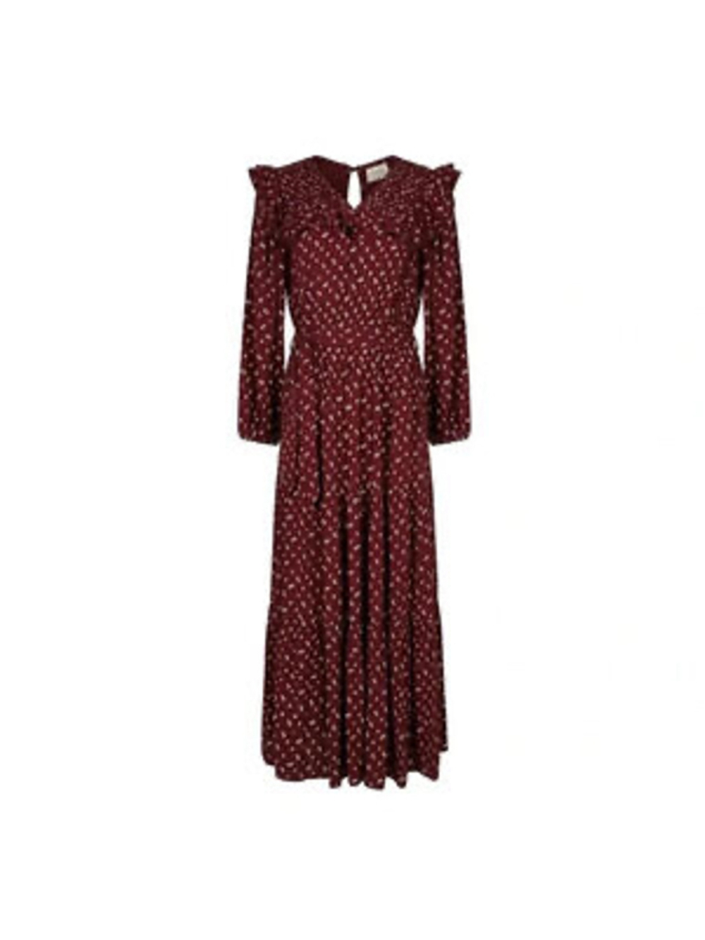 Women's Sonmer Maxi Dress Size S Burgundy Floral Ruffle Long Sleeve